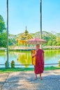 The portrait of Bhikkhu monk in Theingottara park, Yangon, Myanmar