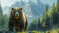 Grizzly bear double exposure design with mountain forest nature background Royalty Free Stock Photo
