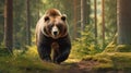 Portrait of a big brown bear, Grizzly brown bear walking in forest