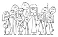 Portrait of Big Happy Family with Eleven Children, Vector Cartoon Stick Figure Illustration Royalty Free Stock Photo