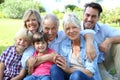 Portrait of big happy family sitting in grass Royalty Free Stock Photo