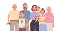 Portrait of a big happy family on a white background. Grandparents, mom and dad and children. Vector illustration Royalty Free Stock Photo