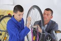 Portrait bike tire assembler Royalty Free Stock Photo