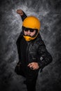 Biker man in motorcycle helmet and black leather jacket Royalty Free Stock Photo