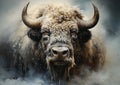 A portrait of a bison in ice and winter snow. Digital illustration Royalty Free Stock Photo