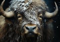 A portrait of a bison in ice and winter snow. Digital illustration Royalty Free Stock Photo