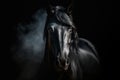 Portrait of black stallion Horse with long mane. Generative AI. Royalty Free Stock Photo