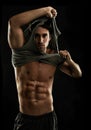 Portrait, black background or man undress with six pack, strong abs or stomach in studio for fitness. Off, cool model or Royalty Free Stock Photo