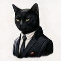 Portrait of a black cat in a strict business suit. AI generated.