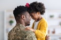 Portrait Of Black Cute Little Girl Embracing With Her Military Father Royalty Free Stock Photo