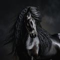 Portrait of black Horse with long mane. Royalty Free Stock Photo