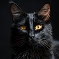 Portrait of black Maine Coon cat with yellow eyes on black background Royalty Free Stock Photo