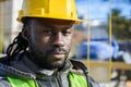 portrait of black man engineer supervisor looking at camera at construction site Royalty Free Stock Photo