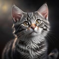 Portrait of a black tabby maine coon cat on a black background AI generated