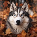 portrait of a black and white Siberian Husky dog