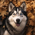 portrait of a black and white Siberian Husky dog