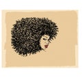 Portrait of black woman with curly hair and cream background