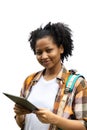 Portrait black woman student university teen girl smile vertical shot isolated on white background Royalty Free Stock Photo