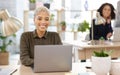 Portrait of black woman working on laptop for office startup, company workflow or editing website in online business Royalty Free Stock Photo