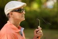 Portrait Of Blind Man Sitting In City Park Royalty Free Stock Photo