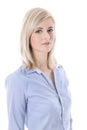 Portrait of a blond isolated young business woman in blue blouse Royalty Free Stock Photo