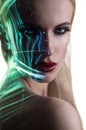 Portrait of blond Woman with shining lights on face Royalty Free Stock Photo