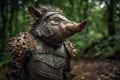 portrait of a boar dressed in conquistador, created with Generative AI technology