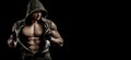 Portrait bodybuilder man on grey background Royalty Free Stock Photo