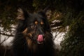 Portrait of Bohemian Shepherd under the pine.