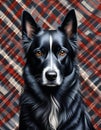 Portrait of border collie dog on checkered background
