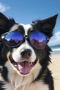 Portrait of a border collie using sunglasses at the beach Royalty Free Stock Photo