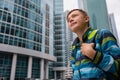 Portrait boy on a background Moscow International Business Center Royalty Free Stock Photo