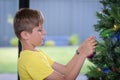 Portrait of a boy decorating Christmas tree