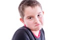 Portrait of Boy Frowning in White Studio