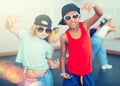 Kids hip hop dancers posing at studio Royalty Free Stock Photo