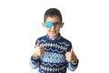 Portrait of boy in glasses with patch. Eye patch for glasses t treat lazy eye, amblyopia, strabismus Royalty Free Stock Photo