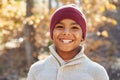 Portrait Of Boy Playing In Autumn Woods Royalty Free Stock Photo