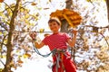 Portrait of the boy at rope park walking Royalty Free Stock Photo