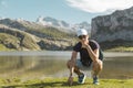 Boy in the lakes of covadonga, Asturias, Spain Royalty Free Stock Photo