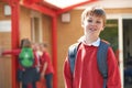 Portrait Of Boy Wearing Uniform Standing In School Playground Royalty Free Stock Photo