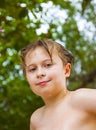 Portrait of a boy with wet hair at the beach Royalty Free Stock Photo