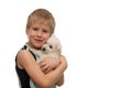 Portrait of a boy with a white puppy Royalty Free Stock Photo