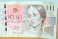 Portrait of Bozena Nemcova on 500 CZK Czech Koruna bankne