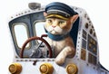 Portrait of a brave cat captain of the ship. AI genarated