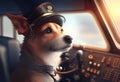 Portrait of a brave dog captain of the ship. AI genarated