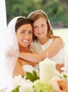 Portrait Of Bride With Bridesmaid In Marquee At Reception Royalty Free Stock Photo