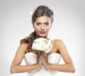Portrait of a bride holding a bouquet of roses Royalty Free Stock Photo