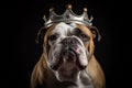 A portrait of a british bulldog wearing a royal crown. Generative ai