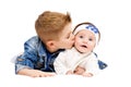 Portrait of brother kissing his little cute sister Royalty Free Stock Photo