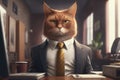 Portrait of a brown cat Dressed in a Formal Business Suit at The Office